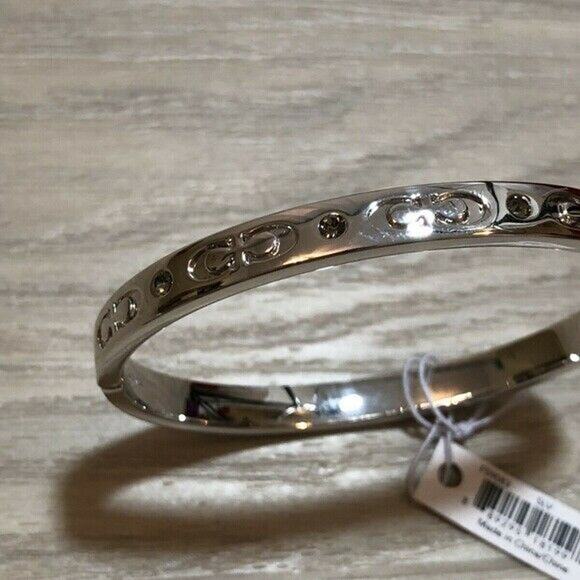 COACH SILVER TONE KISSING C HINGED BANGLE BRACELET - Picture 3 of 10